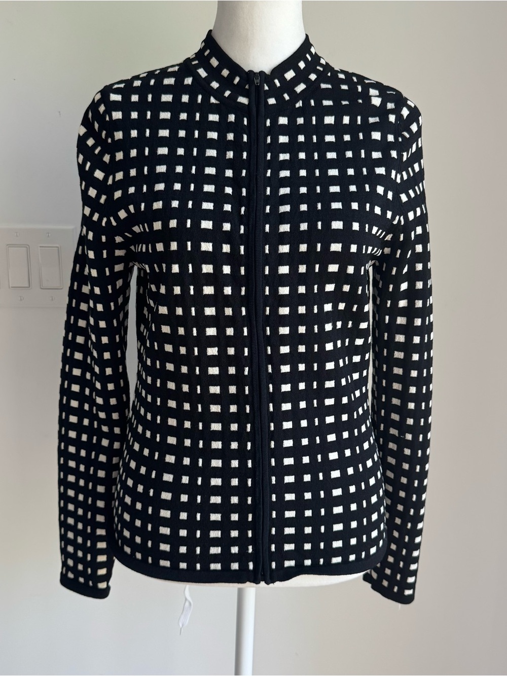 Shu Shu Zip‎ Up Cardigan Sweater Preppy Office Work L